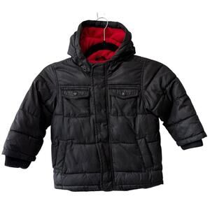 Old Navy Hooded Puffer Jacket with Bright Red Interior Black Size 3T